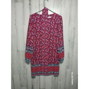 LOFT Small Red Blue Floral Long Sleeve Dress